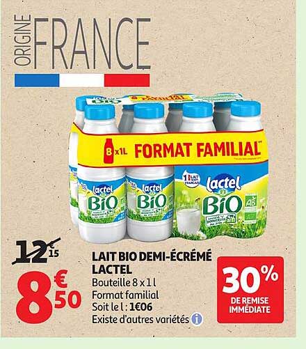 LAIT BIO DEMI-ÉCRÉMÉ LACTEL