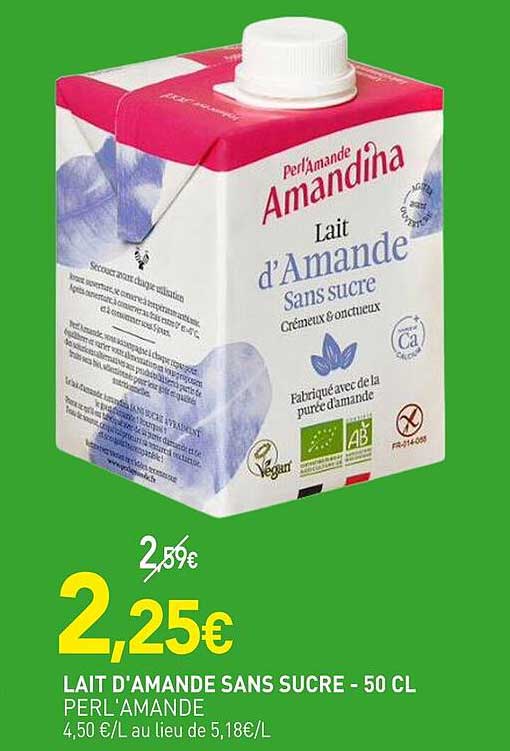 Lait d'Amande Sans Sucre - 50 CL PERL'AMANDE