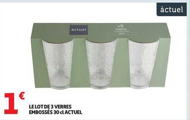 LE LOT DE 3 VERRES EMBOSSÉS 30 CL ACTUEL