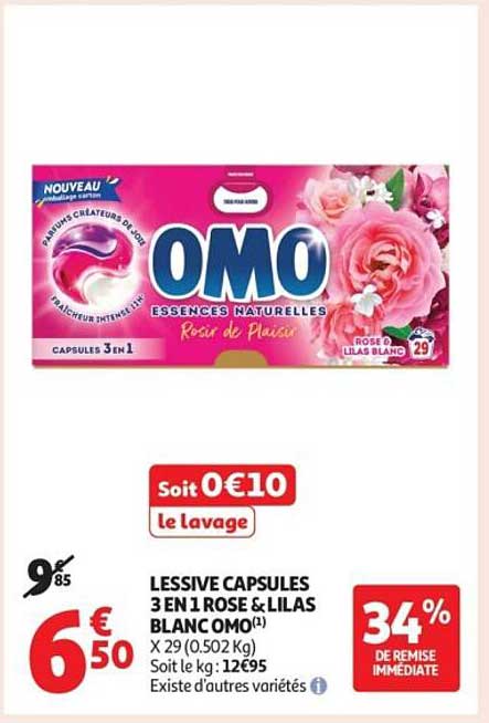 LESSIVE CAPSULES 3 EN 1 ROSE & LILAS BLANC OMO