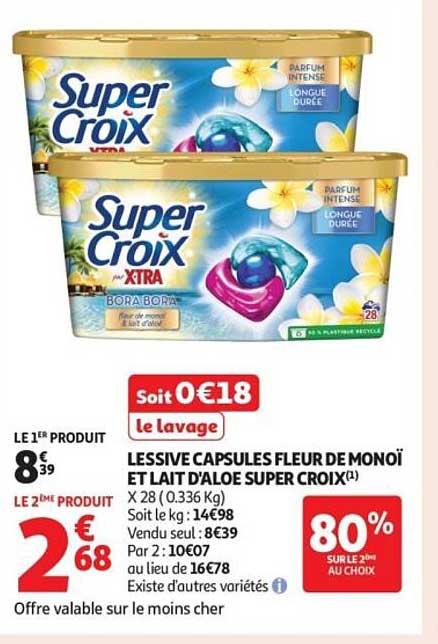LESSIVE CAPSULES FLEUR DE MONOÏ ET LAIT D'ALOE SUPER CROIX