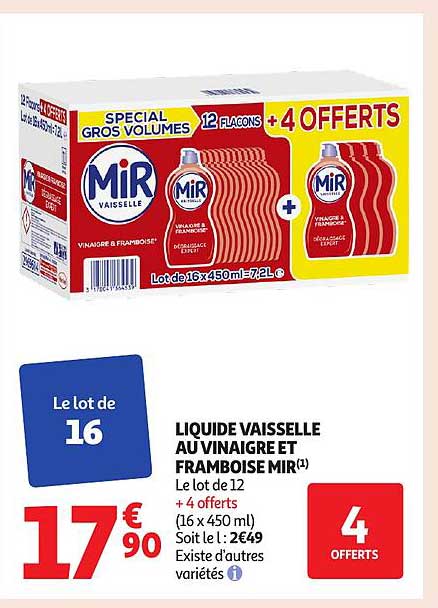 LIQUIDE VAISSELLE AU VINAIGRE ET FRAMBOISE MIR