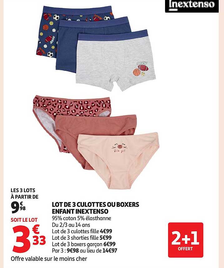 LOT DE 3 CULOTTES OU BOXERS ENFANT INEXTENSO