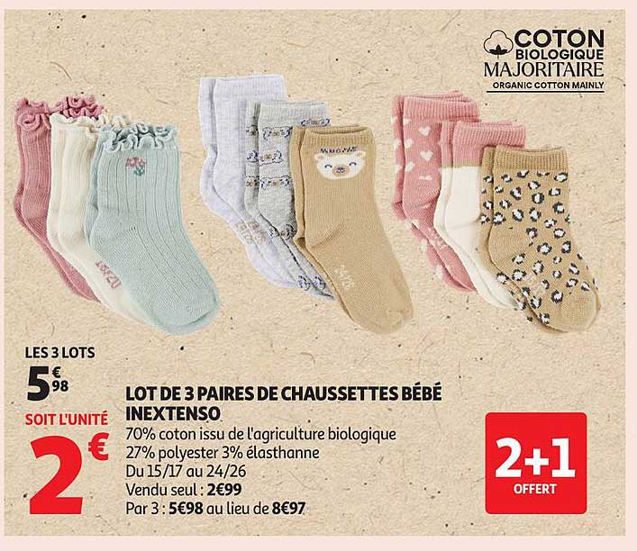 LOT DE 3 PAIRES DE CHAUSSETTES BÉBÉ INEXTENSO