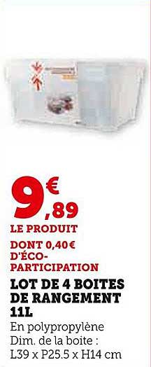LOT DE 4 BOITES DE RANGEMENT 11L