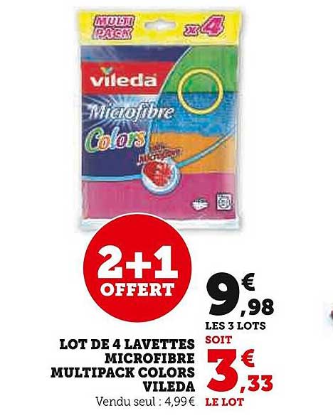 LOT DE 4 LAVETTES MICROFIBRE MULTIPACK COLORS VILEDA