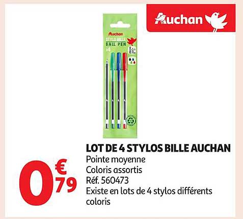 LOT DE 4 STYLOS BILLE AUCHAN