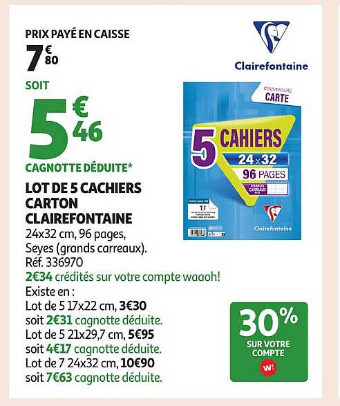 LOT DE 5 CAHIERS CARTON CLAIREFONTAINE