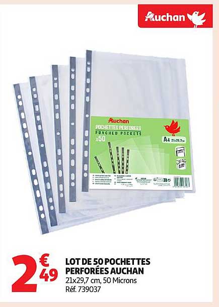 LOT DE 50 POCHETTES PERFORÉES AUCHAN