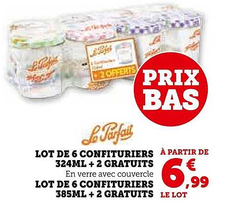 LOT DE 6 CONFITURIERS 324ML + 2 GRATUITS