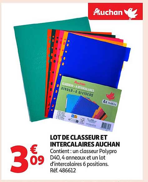 LOT DE CLASSEUR ET INTERCALAIRES AUCHAN