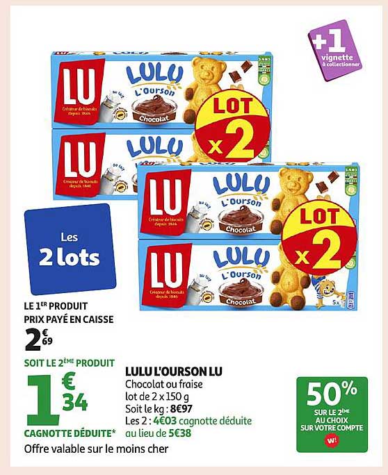 LU L'Ourson chocolat ou fraise - Lot de 2