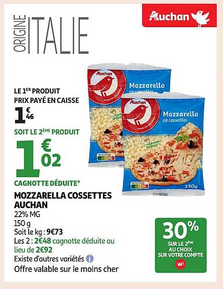MOZZARELLA COSSETTES AUCHAN