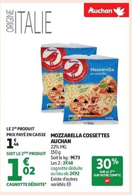 MOZZARELLA COSSETTES AUCHAN