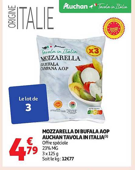MOZZARELLA DI BUFALA AOP AUCHAN TAVOLA IN ITALIA