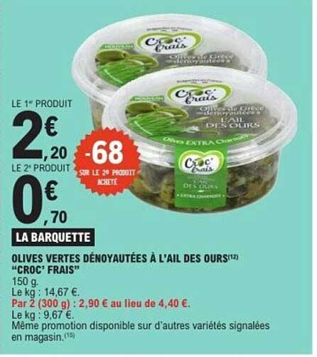 OLIVES VERTES DÉNOYAUTÉES À L’AIL DES OURS “CROC’ FRAIS”