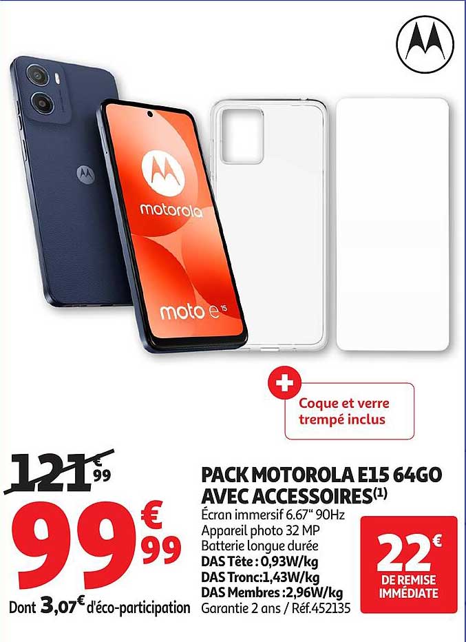 PACK MOTOROLA E15 64GO AVEC ACCESSOIRES