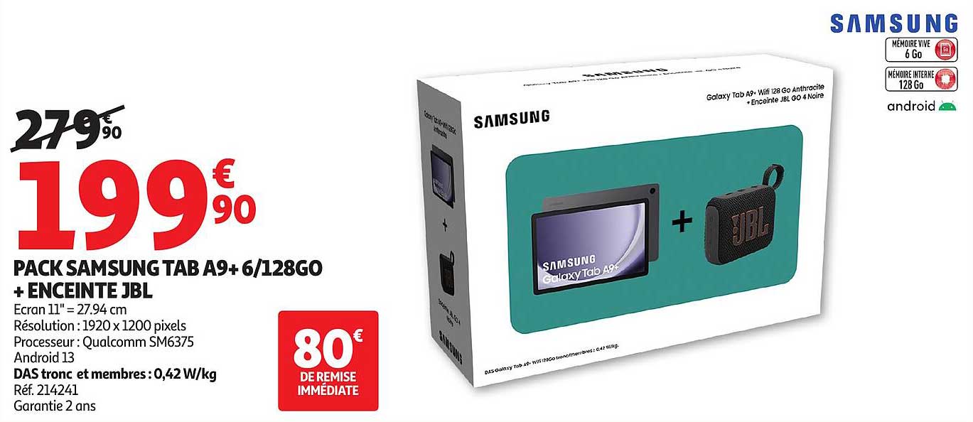 PACK SAMSUNG TAB A9+ 6/128GO + ENCEINTE JBL
