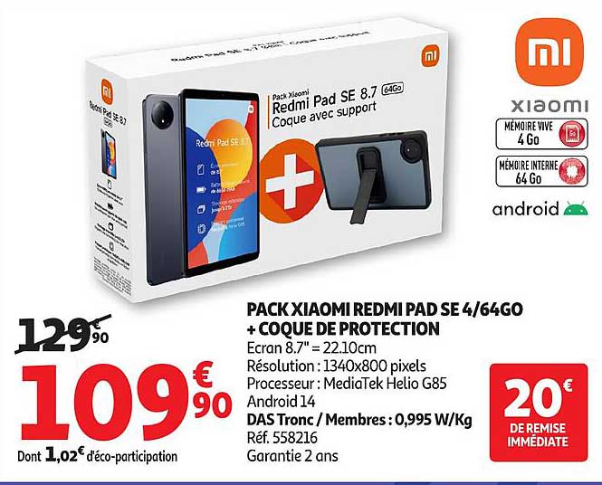 PACK XIAOMI REDMI PAD SE 4/64GO + COQUE DE PROTECTION