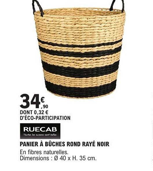 PANIER À BÛCHES ROND RAYÉ NOIR