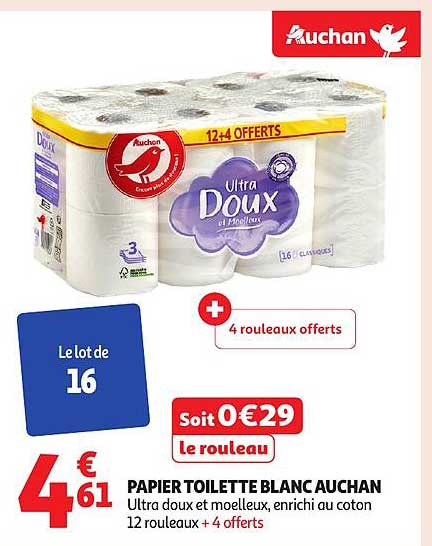 PAPIER TOILETTE BLANC AUCHAN