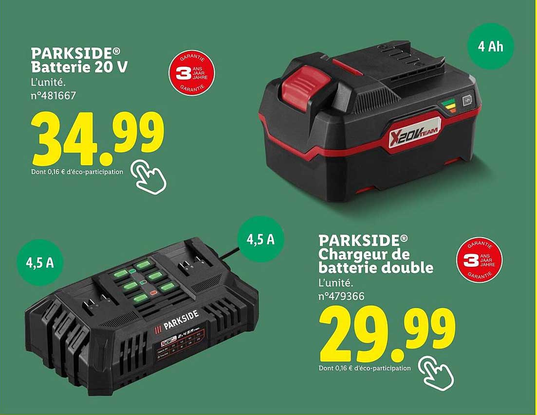 Promo Parkside® Batterie 20 V chez Lidl - 123Catalogue.fr