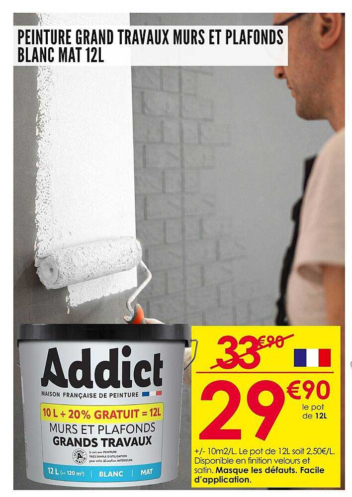 PEINTURE GRAND TRAVAUX MURS ET PLAFONDS BLANC MAT 12L
