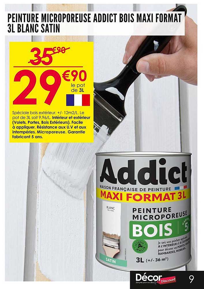 PEINTURE MICROPOREUSE ADDICT BOIS MAXI FORMAT 3L BLANC SATIN