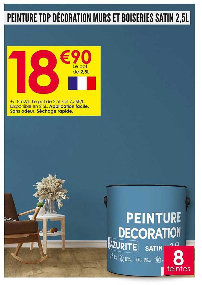 PEINTURE TDP DÉCORATION MURS ET BOISERIES SATIN 2,5L