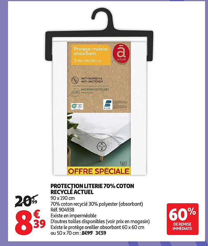 PROTECTION LITERIE 70% COTON RECYCLÉ ACTUEL