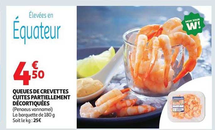 QUEUES DE CREVETTES CUITES PARTIELLEMENT DÉCORTIQUÉES