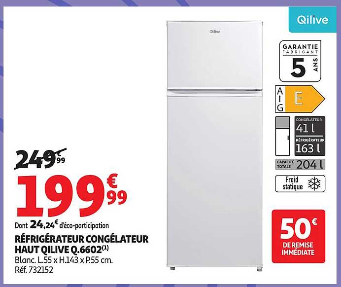 Réfrigérateur Congélateur Haut Qilive Q.6602