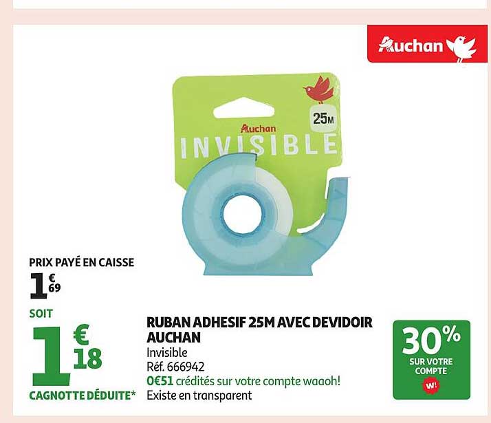 RUBAN ADHESIF 25M AVEC DEVOIR AUCHAN