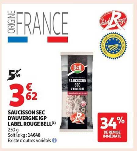 SAUCISSON SEC D'AUVERGNE IGP LABEL ROUGE BELL