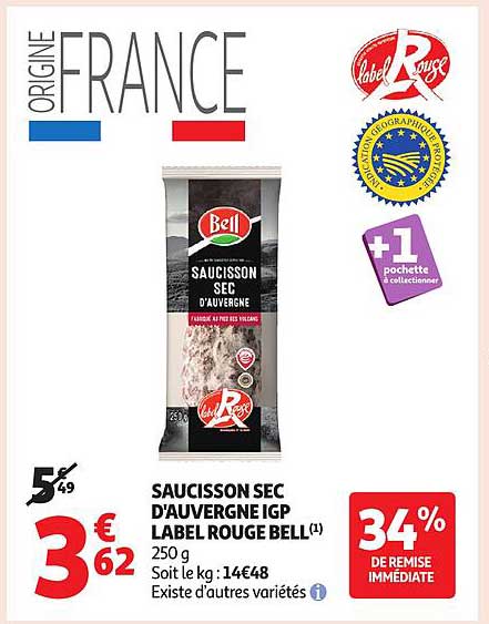 SAUCISSON SEC D'AUVERGNE IGP LABEL ROUGE BELL