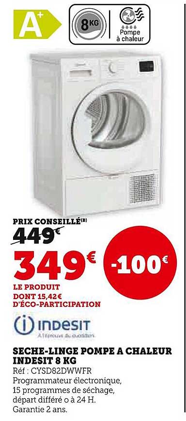 SECHE-LINGE POMPE A CHALEUR INDESIT 8 KG