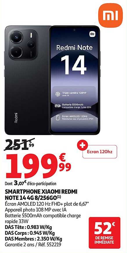 SMARTPHONE XIAOMI REDMI NOTE 14 4G 8/256GO