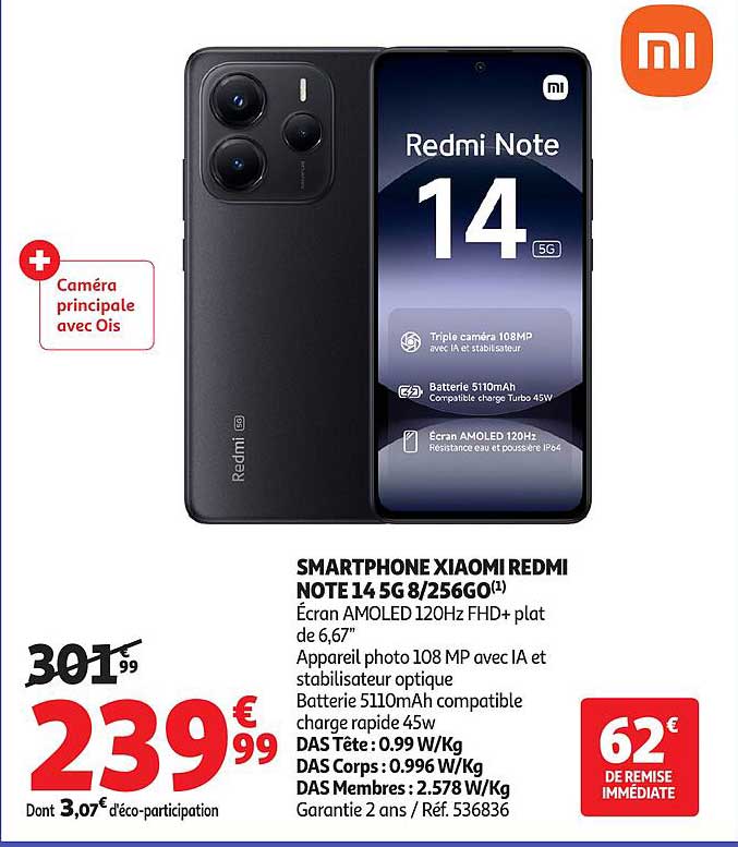 SMARTPHONE XIAOMI REDMI NOTE 14 5G 8/256GO