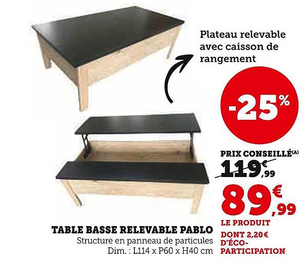 TABLE BASSE RELEVABLE PABLO