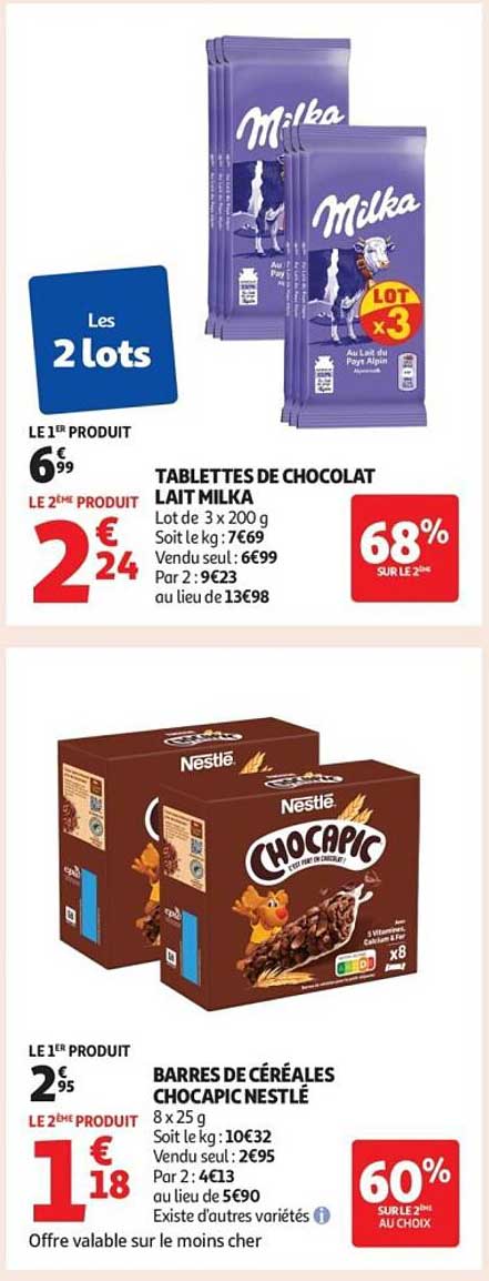 TABLETTES DE CHOCOLAT LAIT MILKA