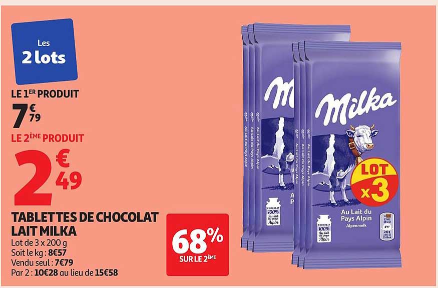 TABLETTES DE CHOCOLAT LAIT MILKA