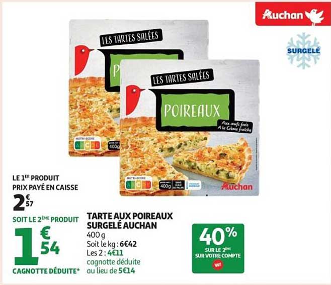 TARTE AUX POIREAUX SURGELÉ AUCHAN
