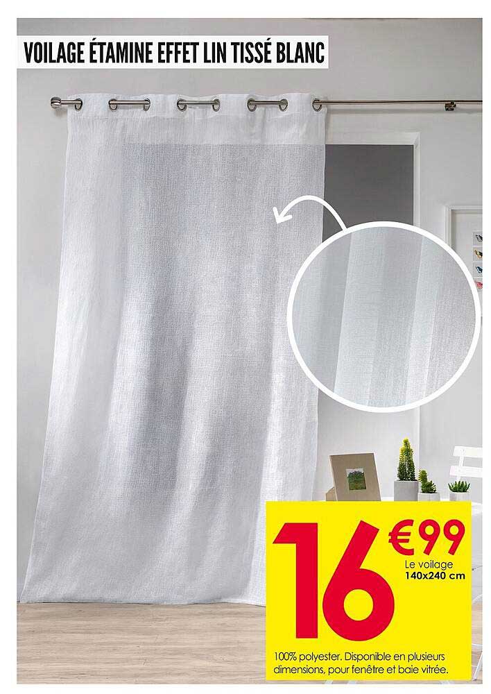 VOILAGE ÉTAMINE EFFET LIN TISSÉ BLANC