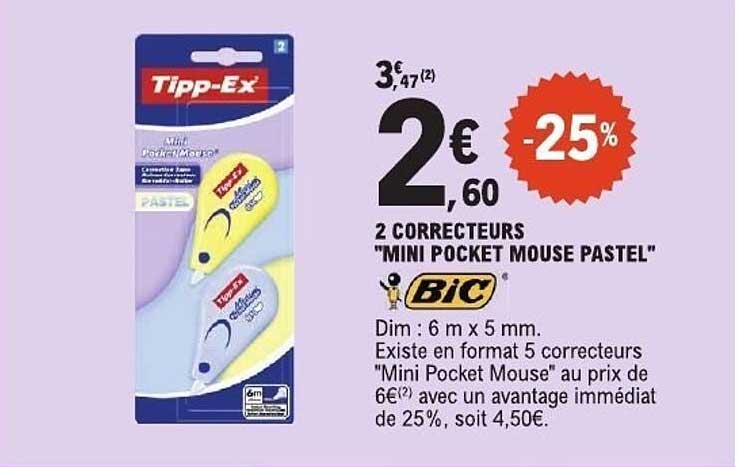 2 CORRECTEURS "MINI POCKET MOUSE PASTEL" BIC