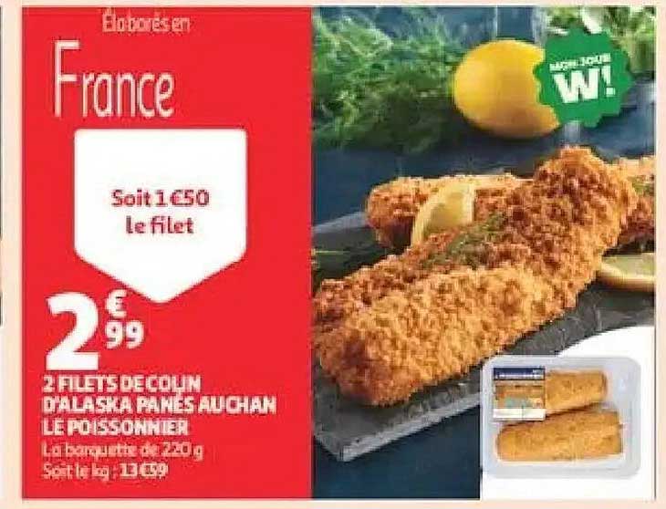 2 filets de colin d’Alaska panés Auchan Le Poissonnier