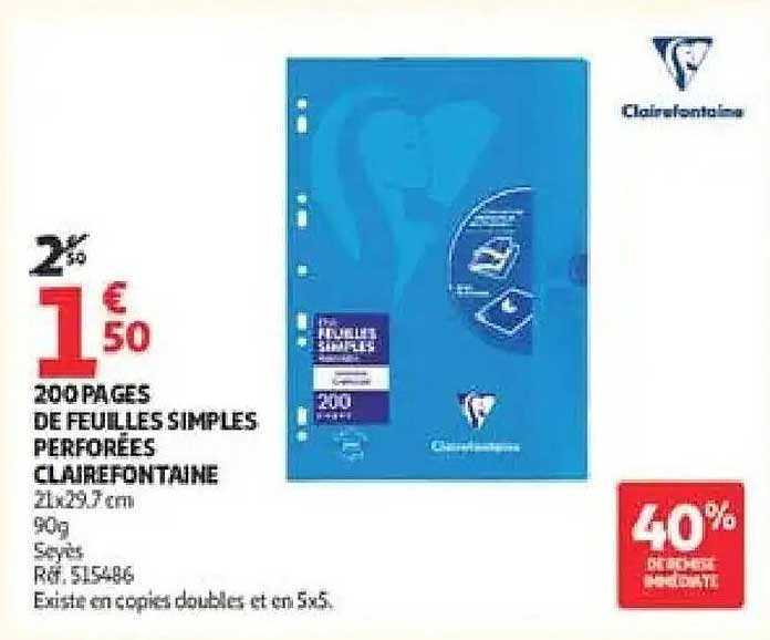 200 PAGES DE FEUILLES SIMPLES PERFORÉES CLAIREFONTAINE