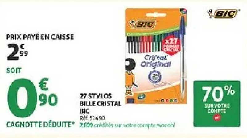 27 STYLOS BILLE CRISTAL BIC