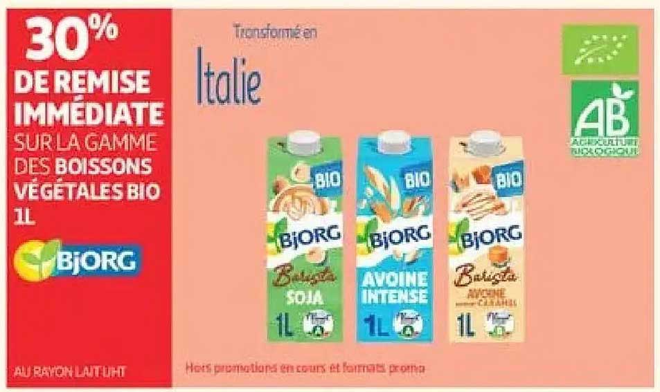 30% DE REMISE IMMÉDIATE SUR LA GAMME DES BOISSONS VÉGÉTALES BIO 1L BIOORG