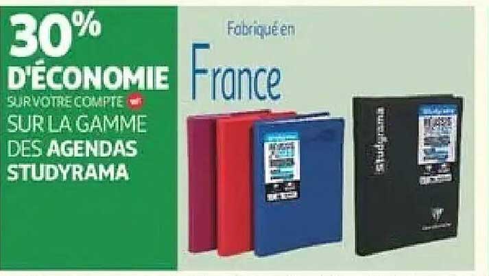 30% d'ECONOMIE SUR VOTRE COMPTE SUR LA GAMME DES AGENDAS STUDYRAMA