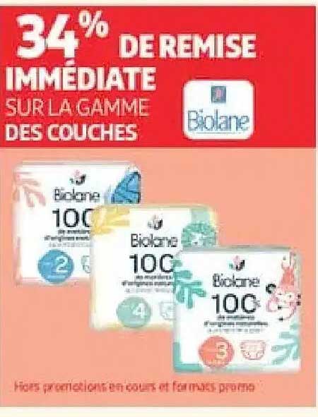 34% DE REMISE IMMEDIATE SUR LA GAMME DES COUCHES Biolane
